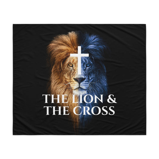 Christian patriotic wall tapestry with exclusive two-toned The Lion and The Cross.