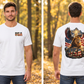 Male model wearing the white USA tee, front and back split-screen