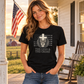 Signature tee lifestyle image with the same female model in a Midwest farmhouse setting