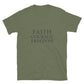 Military Green Christian Patriotic T-shirt with Faith Courage Freedom text design