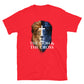 Red Christian Patriotic T-shirt with two toned lion The Lion & The Cross front American flag back
