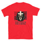 Red Christian patriotic t-shirt with exclusive The Lion and The Cross logo and American flag