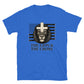 Royal Blue Christian patriotic t-shirt with exclusive The Lion and The Cross logo and American flag
